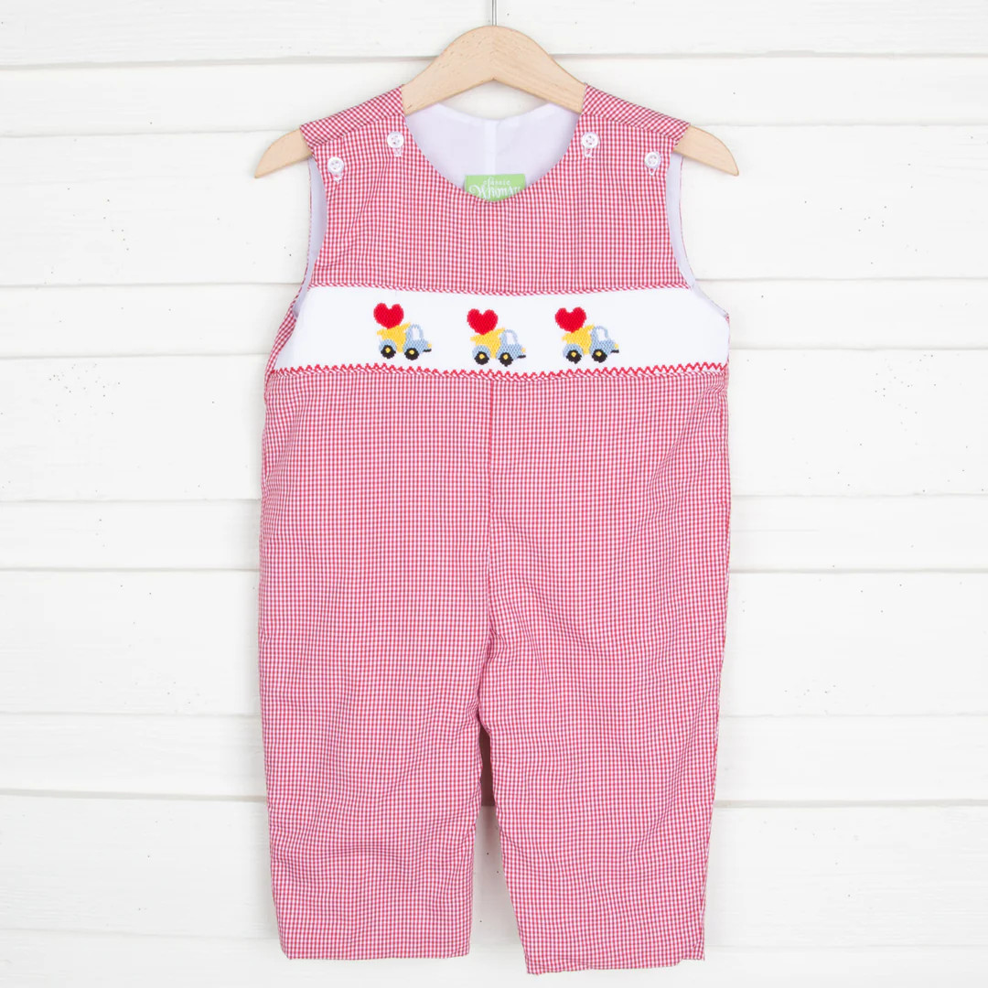 Valentine Truck Smocked Longall Red Gingham | Classic Whimsy