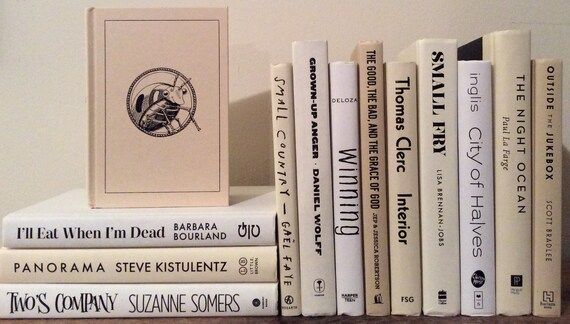 Neutral book decor bundle, white, cream, khaki, tan and beige books, coastal bookcase staging sta... | Etsy (US)
