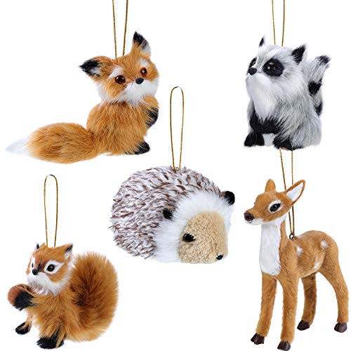 WILLBOND 5 Pieces Woodland Animal Christmas Ornaments Faux Fur Plush Furry Animal Hanging Ornament for Christmas Tree Keychain Backpack Hanging Decoration Supplies | Amazon (US)