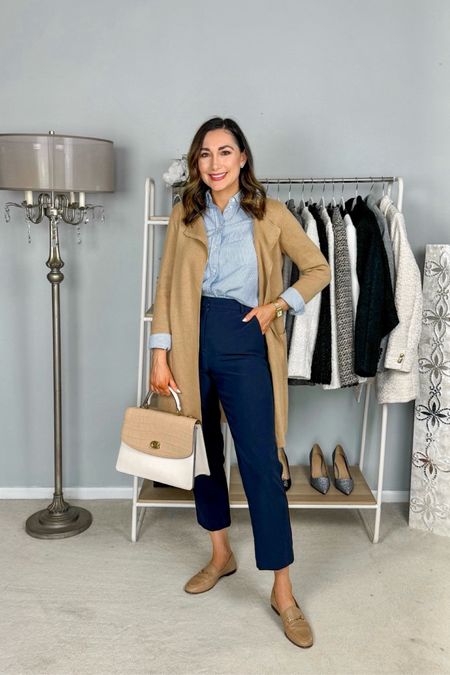 Business casual work outfit 💙🤎

Tan long collarless sweater blazer size xs, size down (fits big 31% off)
Blue and white striped collared button up (linked similar)
Navy pants (linked similar)
Classic nude loafers size 6.5, size down half size 

Office outfit 
Work wear 
Classic style 
Preppy style 


#LTKSaleAlert #LTKShoeCrush #LTKWorkwear