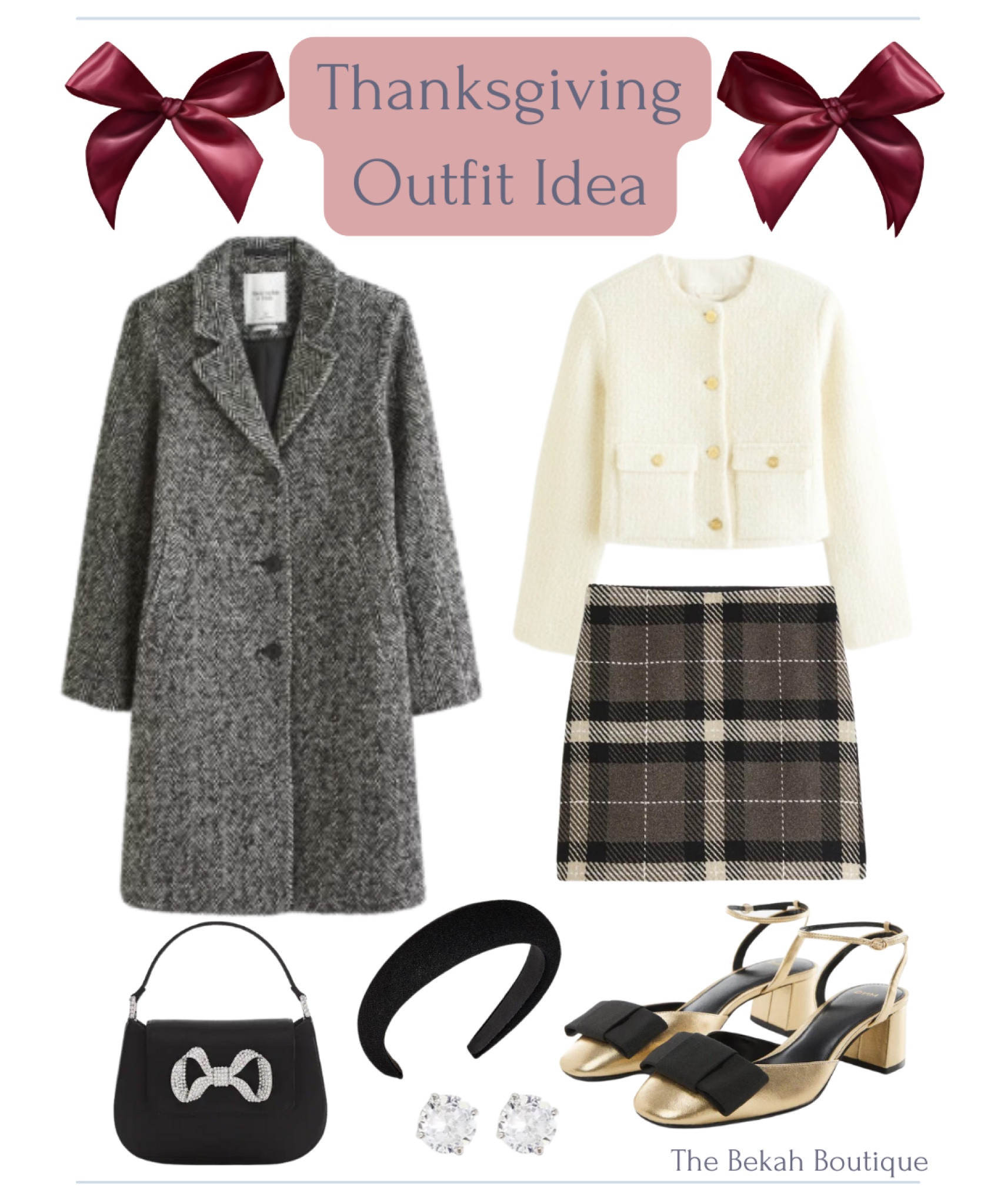 Thanksgiving, thanksgiving outfit, affordable thanksgiving outfit, affordable, under $100, gossip girl, feminine, grand millennial, fall fashion, gray structured dad coat, Abercrombie & fitch, cream boucle collarless lady jacket, plaid textured mini skirt, gold heels with bow detail, black velvet headband, sparkly stud earrings, mango, j. Crew factory, Madewell, rhinestone bow black handbag 

#LTKSeasonal #LTKfindsunder100 #LTKHoliday