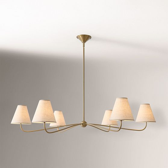 Simone 6 Light Chandelier, 48In, Champagne/Plain Shade | West Elm (US)