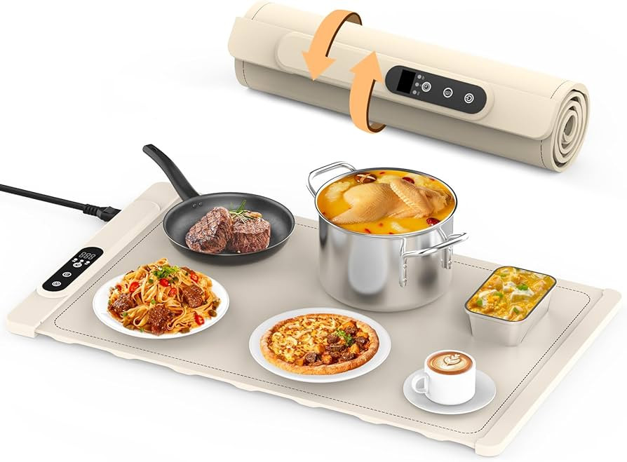 Food Warming Mat,Fast Heating Silicone Electric Warming Tray with 6 Temperature Levels & 7 Timer ... | Amazon (US)