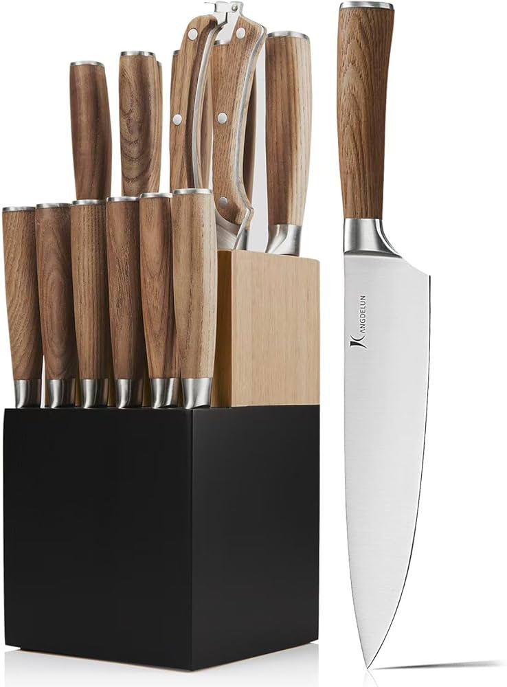 Ultra Sharp 14-Piece Kitchen Knife Set, High Carbon Stainless Steel Blades, Torrefied Brown Wood ... | Amazon (US)
