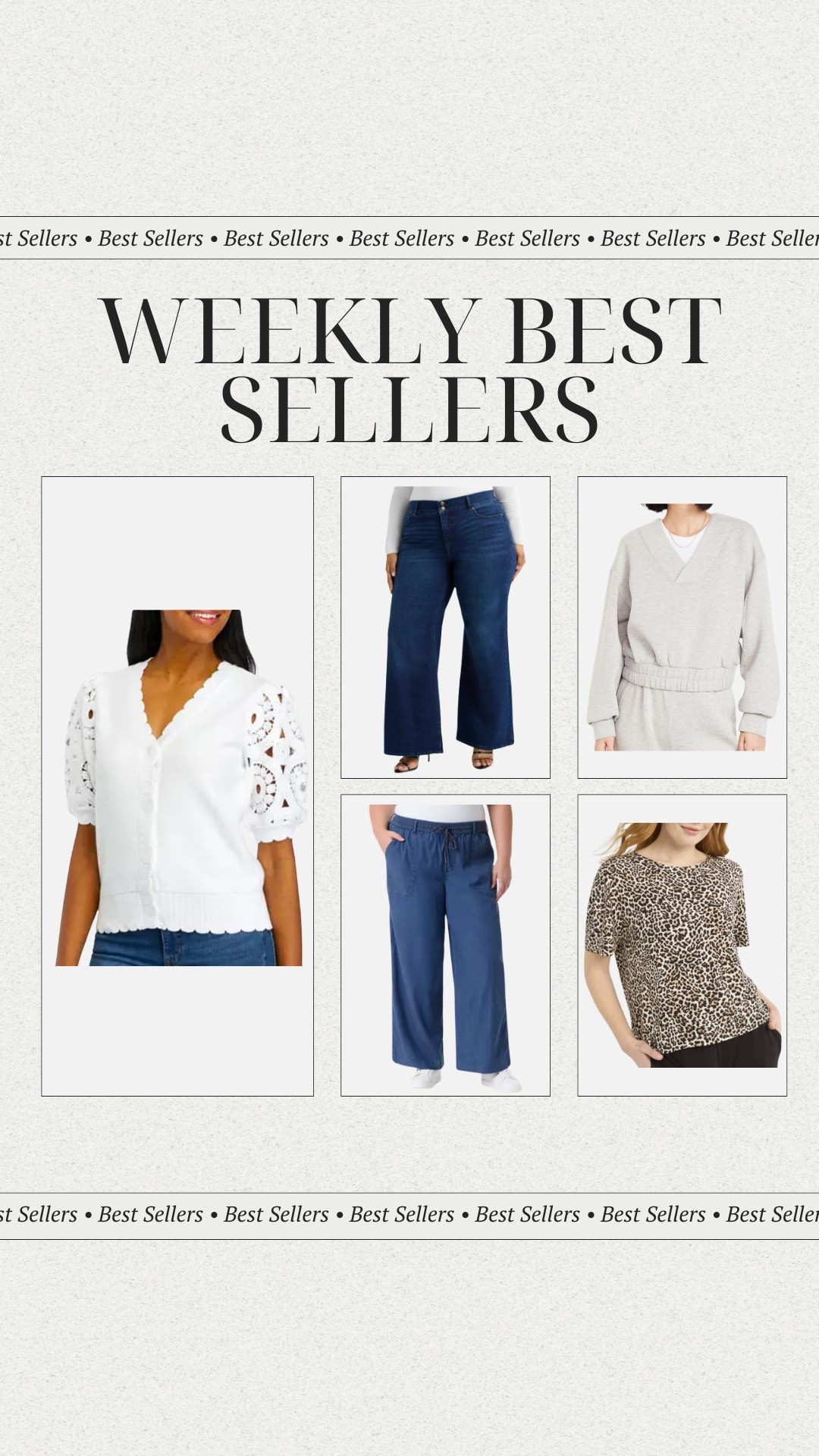 Weekly best sellers. I’m obsessed with the scallop detail on this blouse from Belk! The Sofia jeans are some of the most comfortable pairs of denim I have in my closet! You can’t go wrong with a fleece sweatshirt for running errands. I’ve been loving the wide leg pants for spring! The cheetah print shirt from Walmart is so so comfy!

#LTKStyleTip #LTKFindsUnder100 #LTKSeasonal
