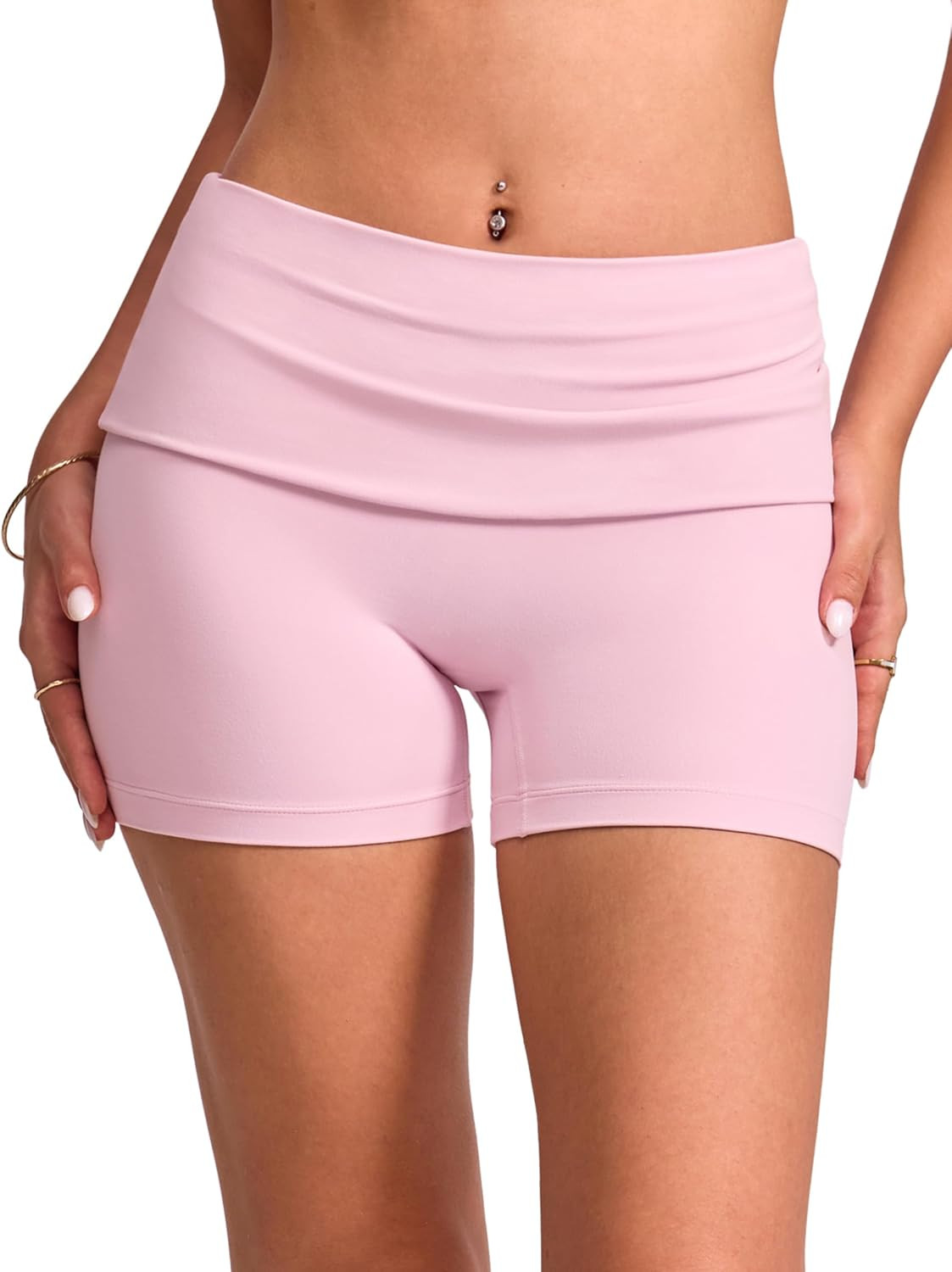 INGIA No Front Seam Scrunch Fold Over Biker Shorts 4 | Amazon (US)