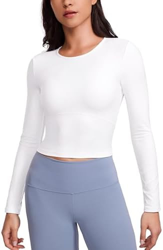 CRZ YOGA Butterluxe Scoop Neck Long Sleeve Shirts for Women - Workout Athletic Casual Tops Crop S... | Amazon (US)