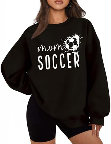 UYIQL Soccer Mom Sweatshirt Funny Sport Mama Sweatshirts Long Sleeve Crewneck Game Day Outfits Black M | Amazon (US)
