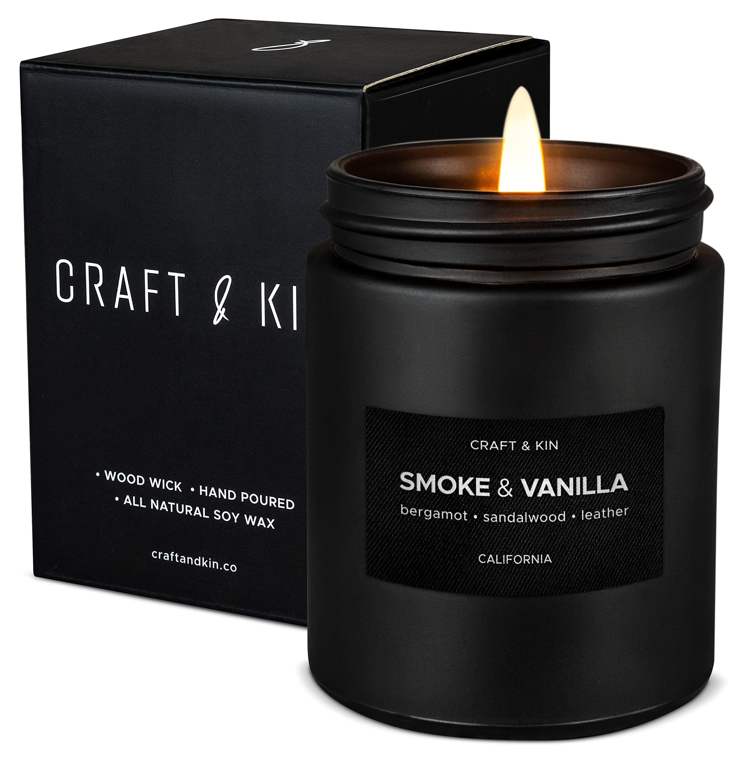 Craft & Kin Premium Smoke & Vanilla Candle | Black Fall Scented Candles for Men | Long Lasting wi... | Amazon (US)