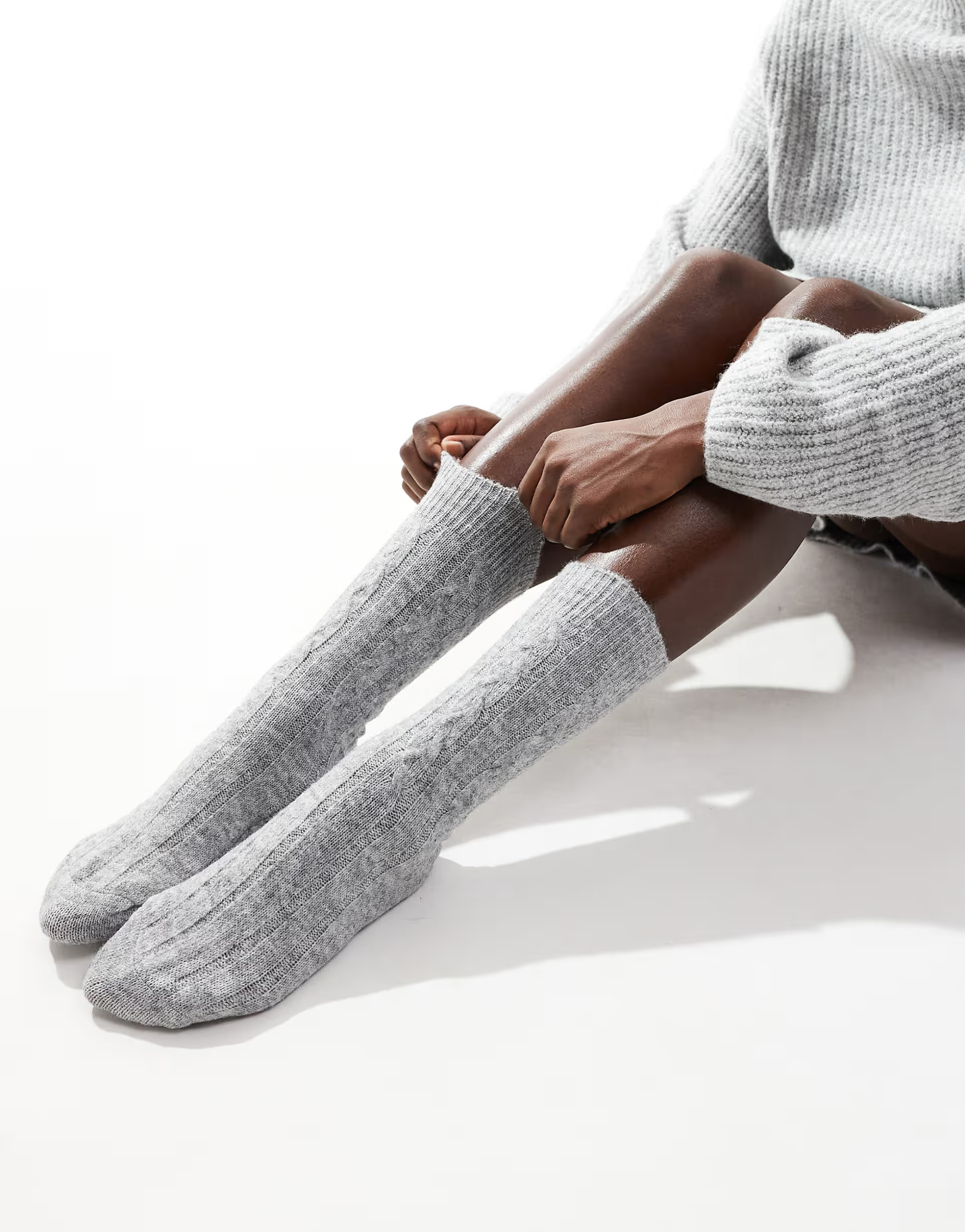 Pieces ribbed knitted cosy socks in grey | ASOS (Global)