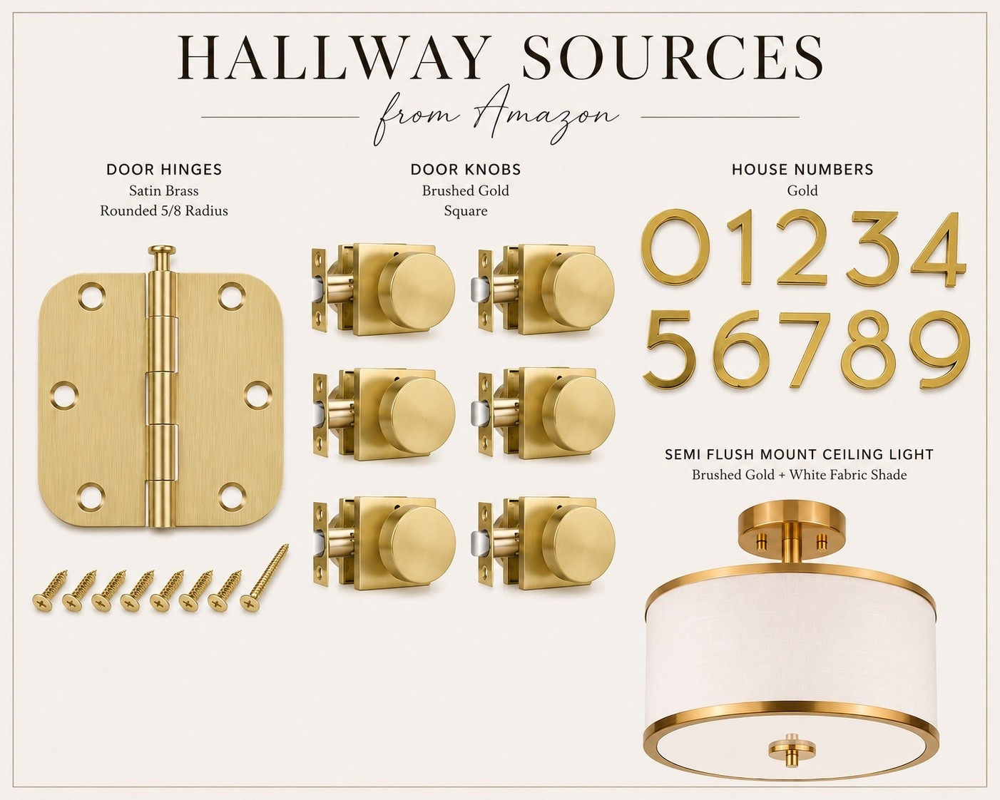Linking all of the products I sourced from Amazon for our hallway doors and lighting. 
Note: I spray painted the numbers with Rustoleum Metallic Gold Spray Paint

#LTKHome