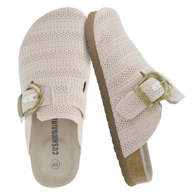 CUSHIONAIRE Dumbo Women's Buckle Clog With Cushioned Footbed and Textured Knit Upper, Ivory 7.5 | Target