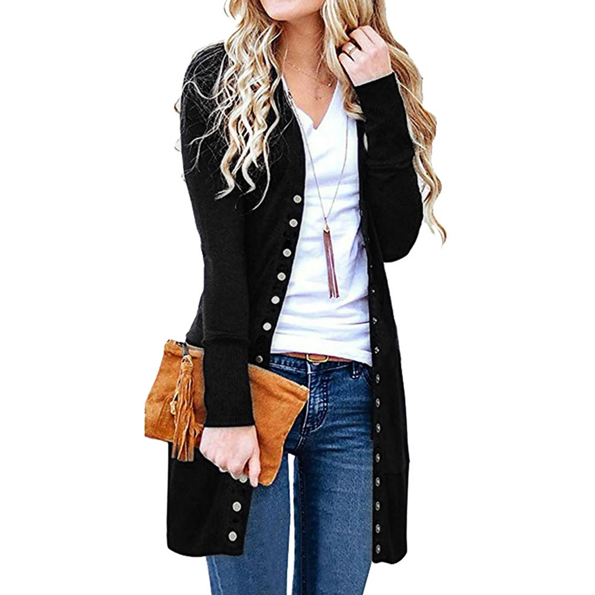 Women Button Down Solid Color Cardigan | Walmart (US)