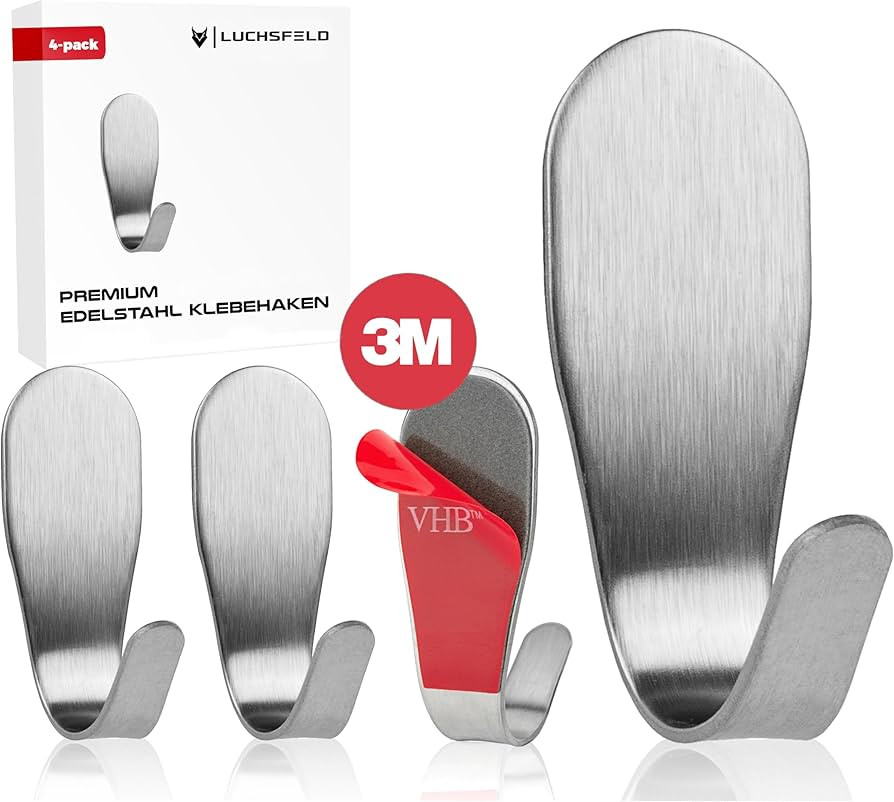 LUCHSFELD 4St. Klebehaken Handtuchhaken Edelstahl selbstklebend ohne bohren für Bad und Küche | Amazon (DE)