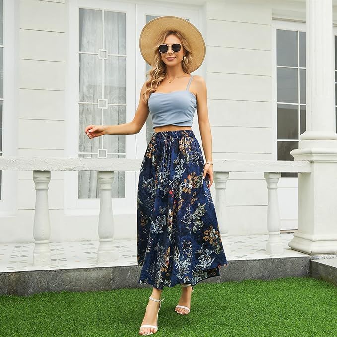Maxi Skirts for Women with Pockets Long Midi Length Casual Skirt for Beach Party Holiday | Amazon (US)