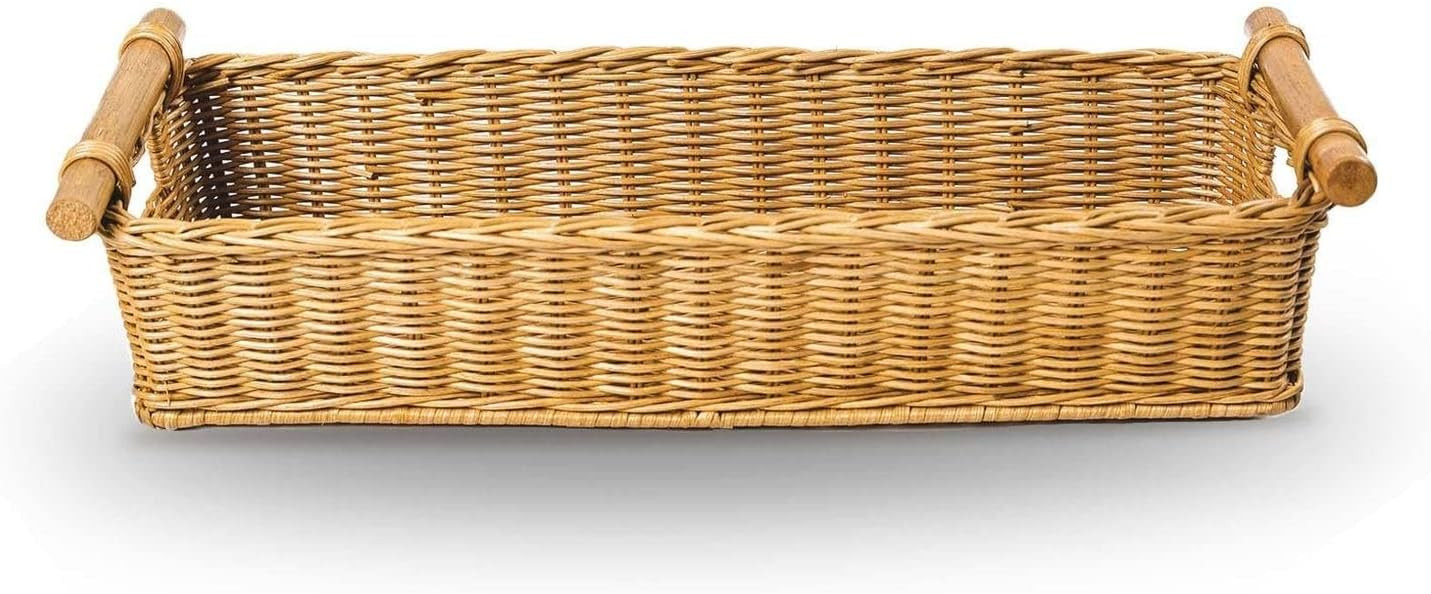 The Basket Lady Long Narrow Pole Handle Wicker Basket, Medium, 19 in L x 7 in W x 5.5 in H, Sands... | Amazon (US)