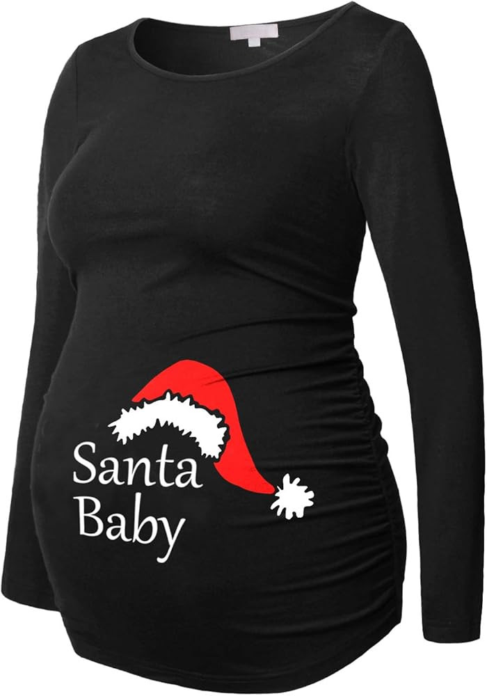 Maternity Shirt Long Sleeve Basic Top Ruch Sides Bodycon Tshirt for Pregnant Women | Amazon (US)