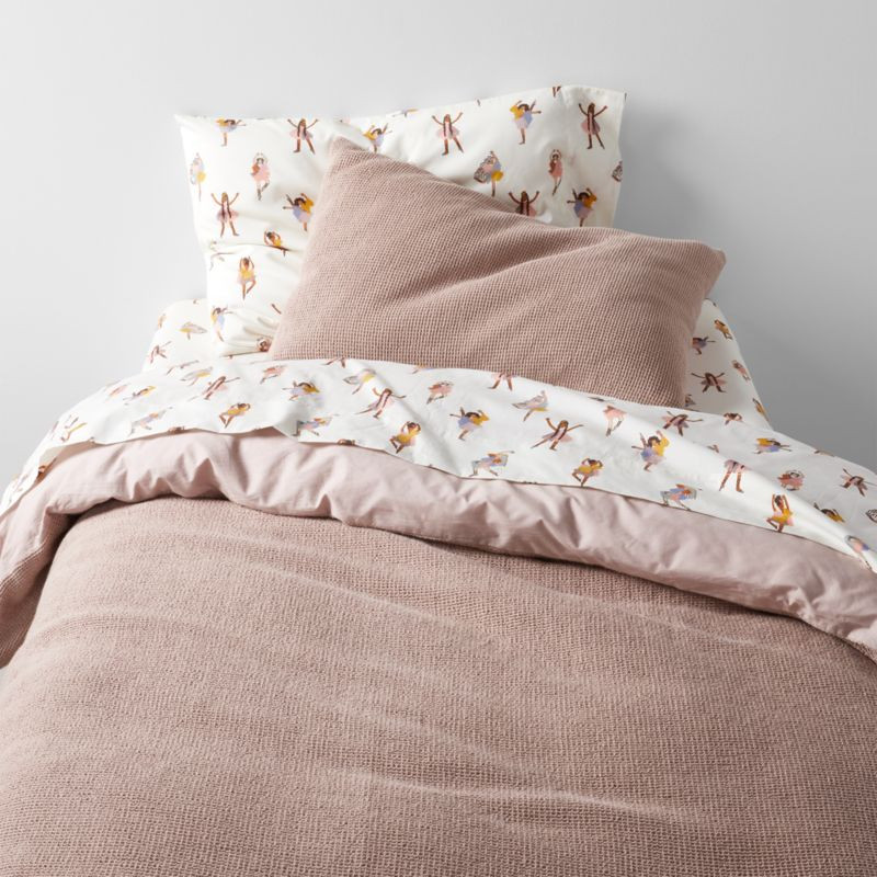 Scoop Classic Mauve Waffle Weave Organic Cotton Kids Twin Duvet Cover + Reviews | Crate & Kids | Crate & Barrel