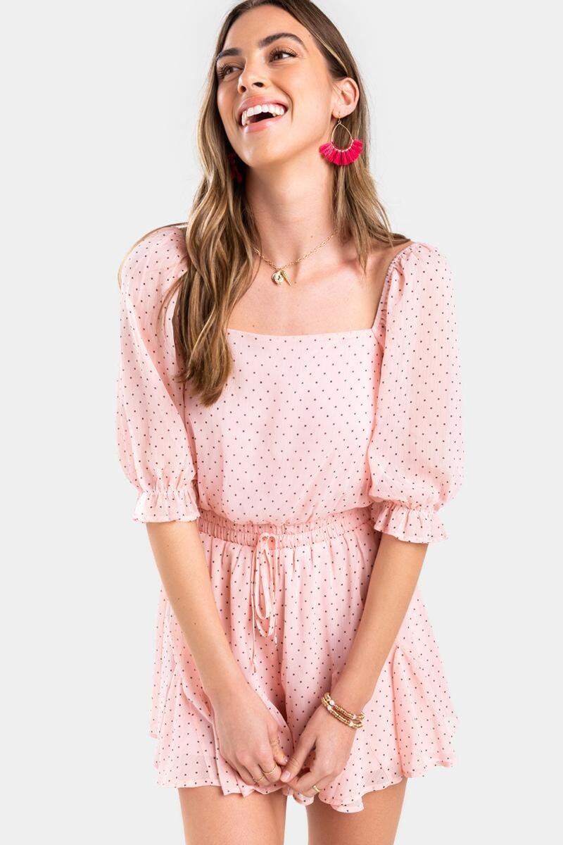 Wanda Dotted Godet Romper | Francesca’s Collections