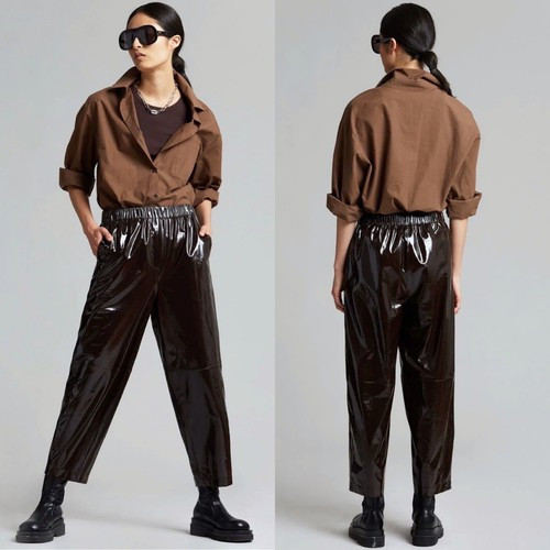 Samsoe Samsoe Women’s XL Paloma Trousers Chocolate Plum Brown Leather Elastic | eBay US