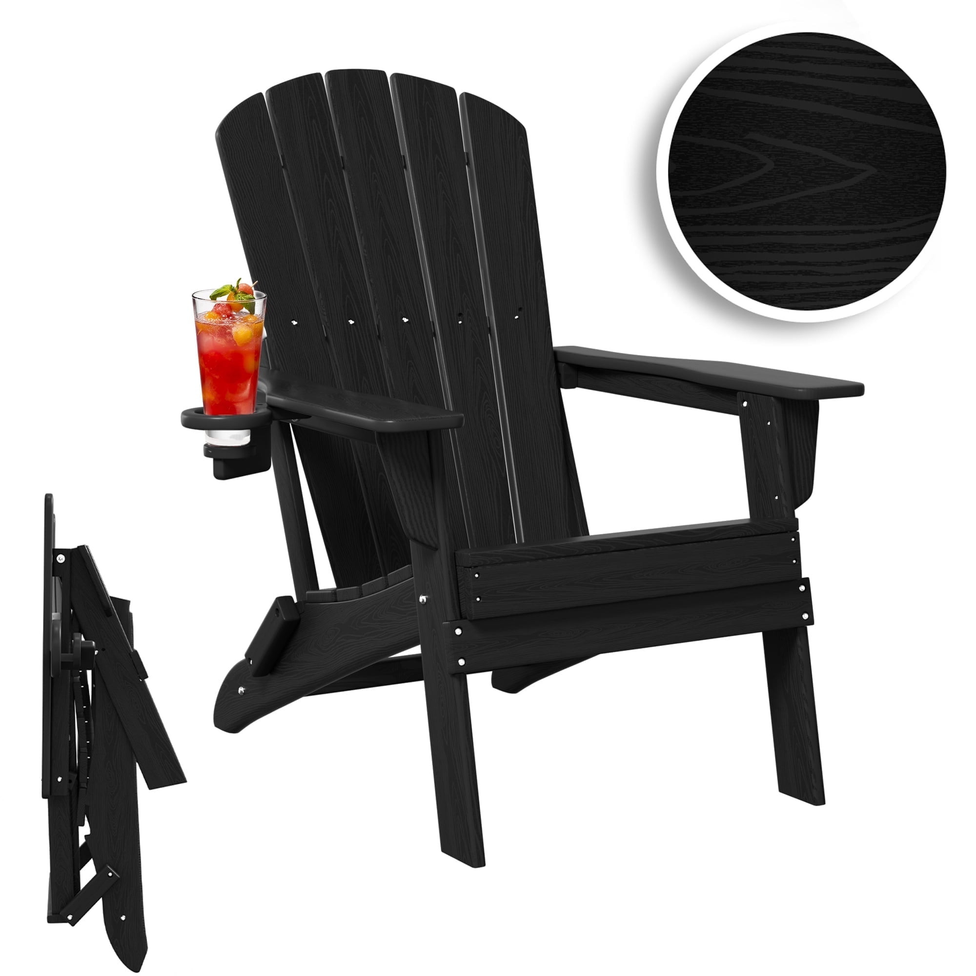 awoutwood HDPE Adirondack Chair Weather-Resistant Folding Outdoor Chair for Patio, Black | Walmart (US)