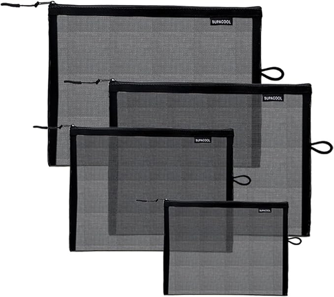 SUPACOOL Set of 4 Travel Mesh Makeup Bag, Cosmetic Organizer Pouche with Zipper, Diaper Organizin... | Amazon (US)