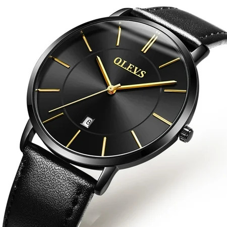 OLEVS Watches for Men Ultra Thin Large Face Fashion Casual Day Watch Mens Black Leather Band Watch Japan Quartz Reloj Mens Watch. Gifts for Men | Walmart (US)