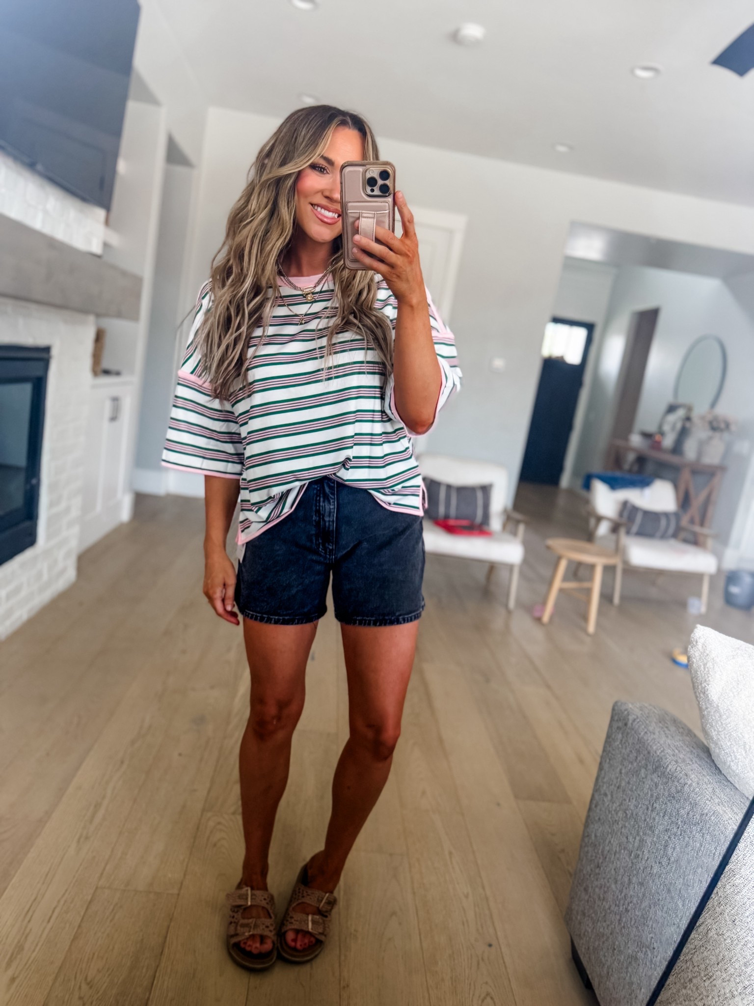 Amazon tee size large under $20
Walmart mom shorts size up 


#LTKOver40 #LTKSeasonal