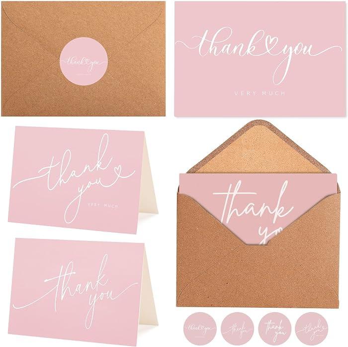 Layneria 100 Bulk Pink Thank You Cards with Kraft Envelopes and stickers - 4 Minimalistic Designs... | Amazon (US)