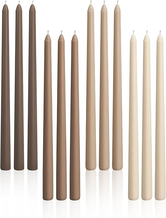 Viyffo Taper Candles, 12 Inch, 12 Pack, Brown – Unscented, Smokeless Design, Up to 8-Hour Burn ... | Amazon (US)