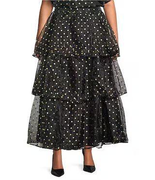 Sugarlips Plus Size Coordinating Polka Dot Organza Elastic Waist Tiered Hem A-Line Maxi Skirt | D... | Dillard's
