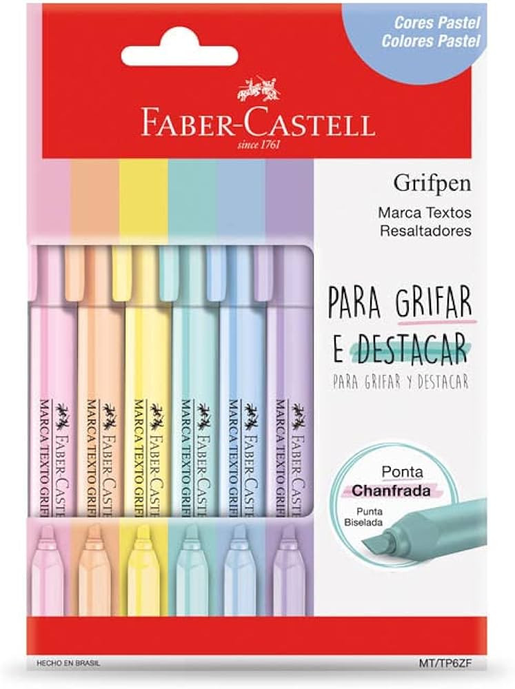 Faber-Castell Grifpen - Caneta Marca Texto, Tons Pastel, 6 Cores | Amazon (BR)