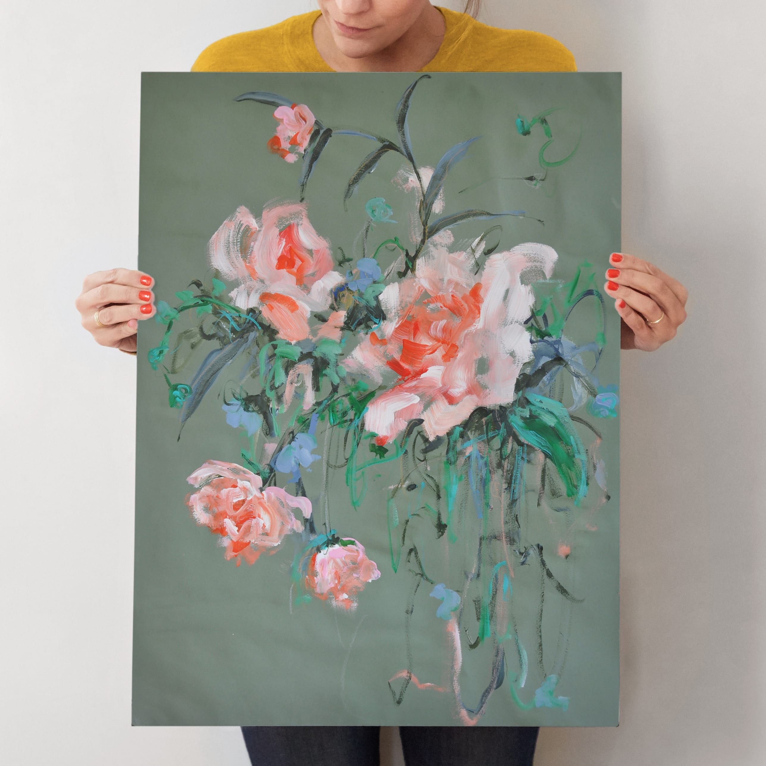"Arrangement in Rose & Teal" - Painting Limited Edition Art Print by Sonal Nathwani. | Minted