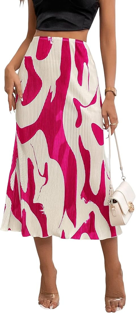 Verdusa Women's High Waist Graphic Print A Line Pleated Long Skirt | Amazon (US)