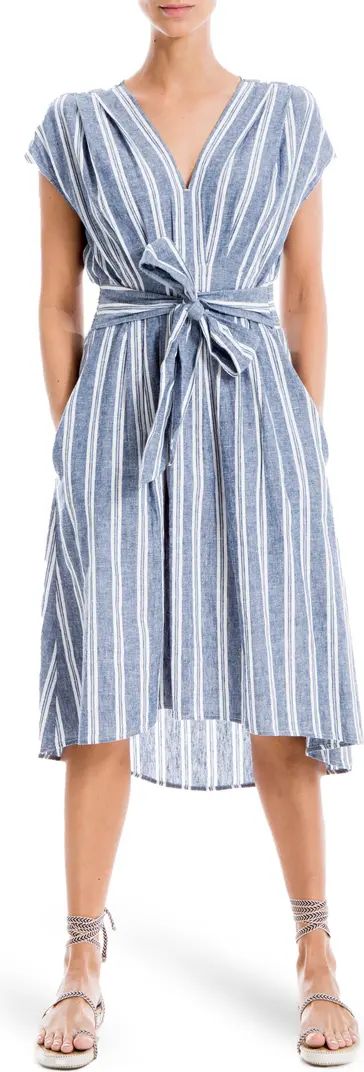 Striped V-Neck Tie Waist A-Line Dress | Nordstrom Rack