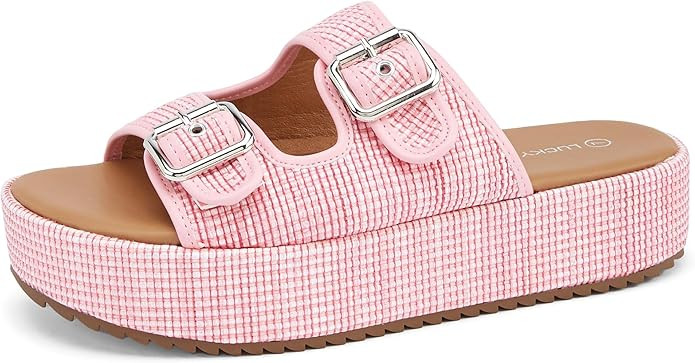 LUCKY STEP Women's Platform Slide Sandals Braided Adjustable Strap Flat Open Toe Summer Casual Sh... | Amazon (US)