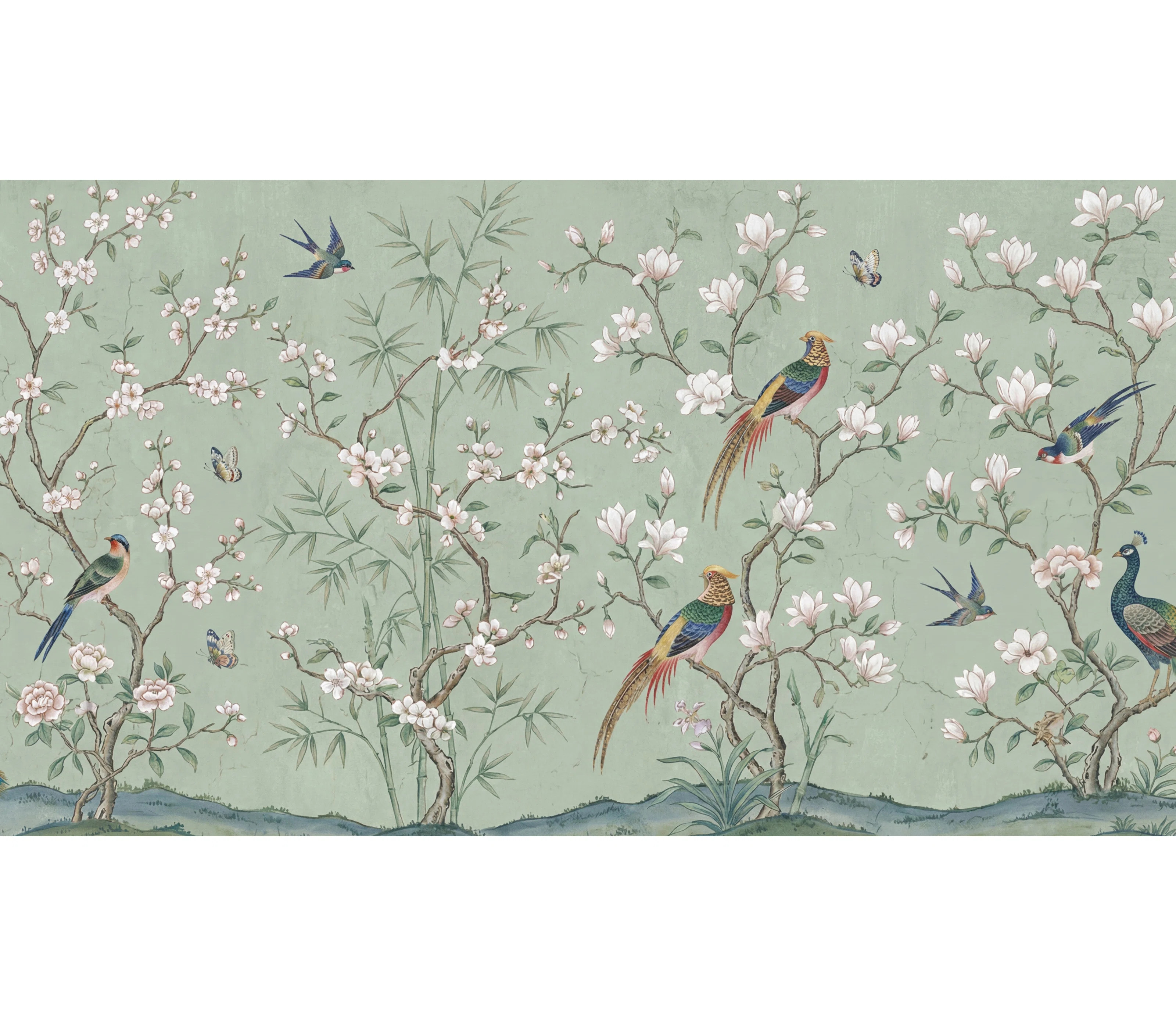 Floral Chinoiserie Wallpaper Birds Vintage Wall Mural | Wayfair North America