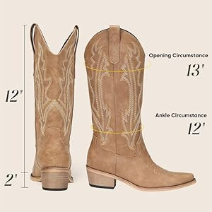 Cowboy Boots for Women Mid Calf Black Cowgirl Boots Square Toe Western Boots Womens Cowboy Boots ... | Amazon (US)