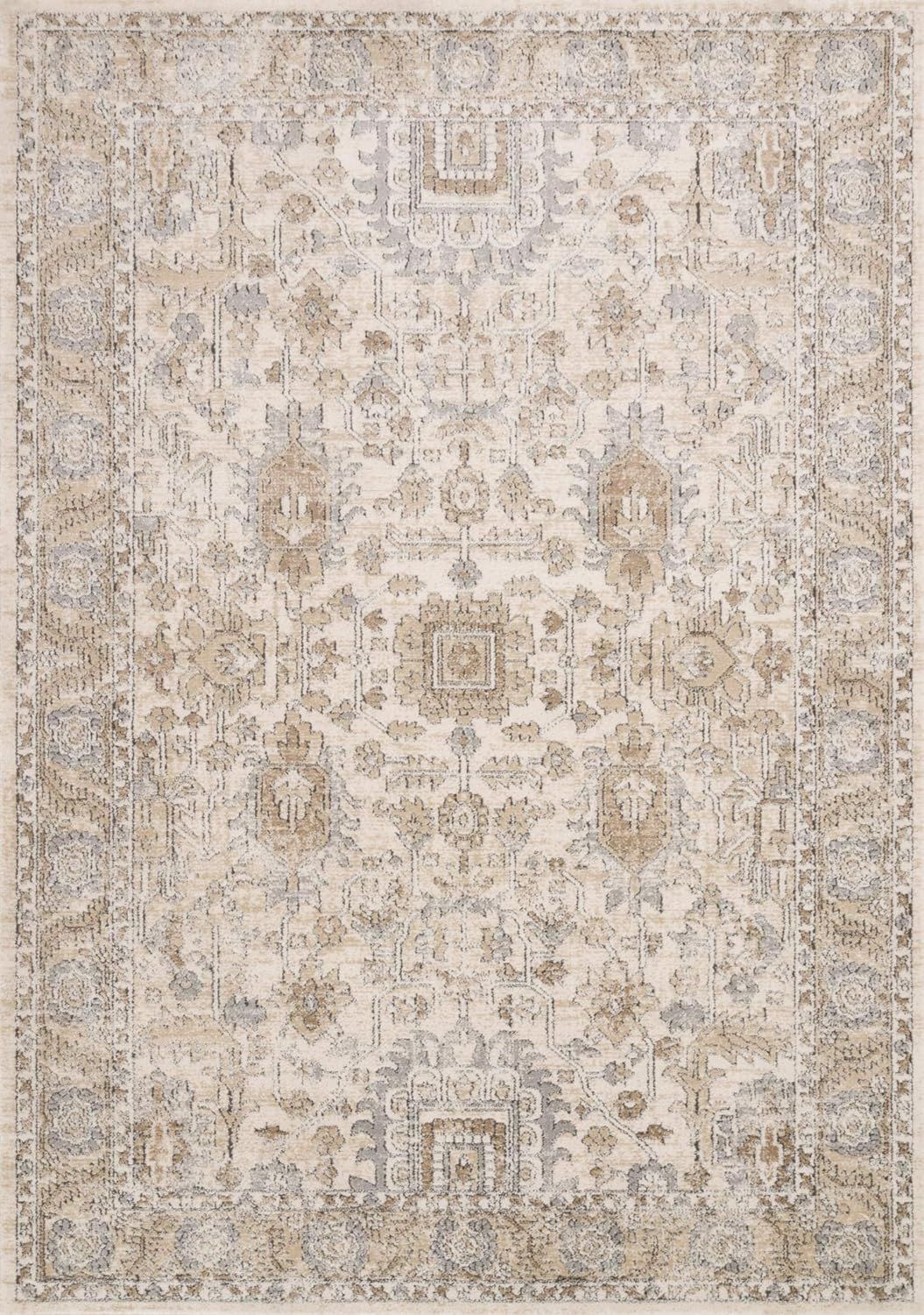 Loloi II Teagan Collection TEA-03 Ivory / Sand 6'-7" x 9'-2", .25" Thick, Area Rug, Soft, Durable... | Amazon (US)