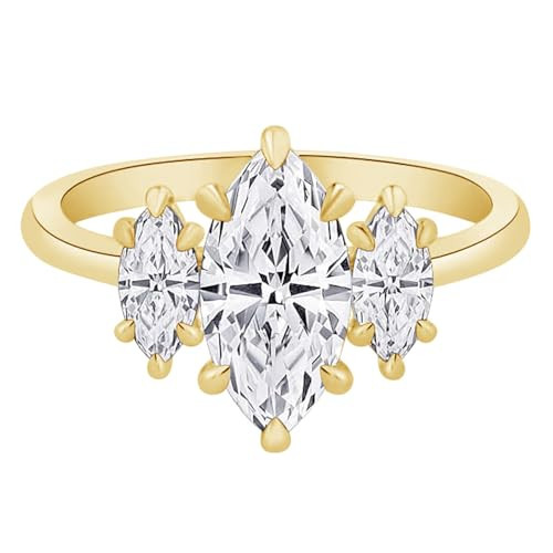 3 Carat 3 Three Stone GIA Certified Marquise Diamond Engagement Ring 14K Yellow Gold D-E Color VS1-VS2 Clarity | Amazon (US)