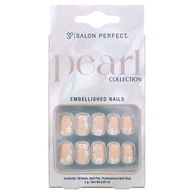 Salon Perfect Press On Nails, 168 Pearl Short Fake Nail Kit, Flower Accent Pearls, File & Nail Gl... | Walmart (US)