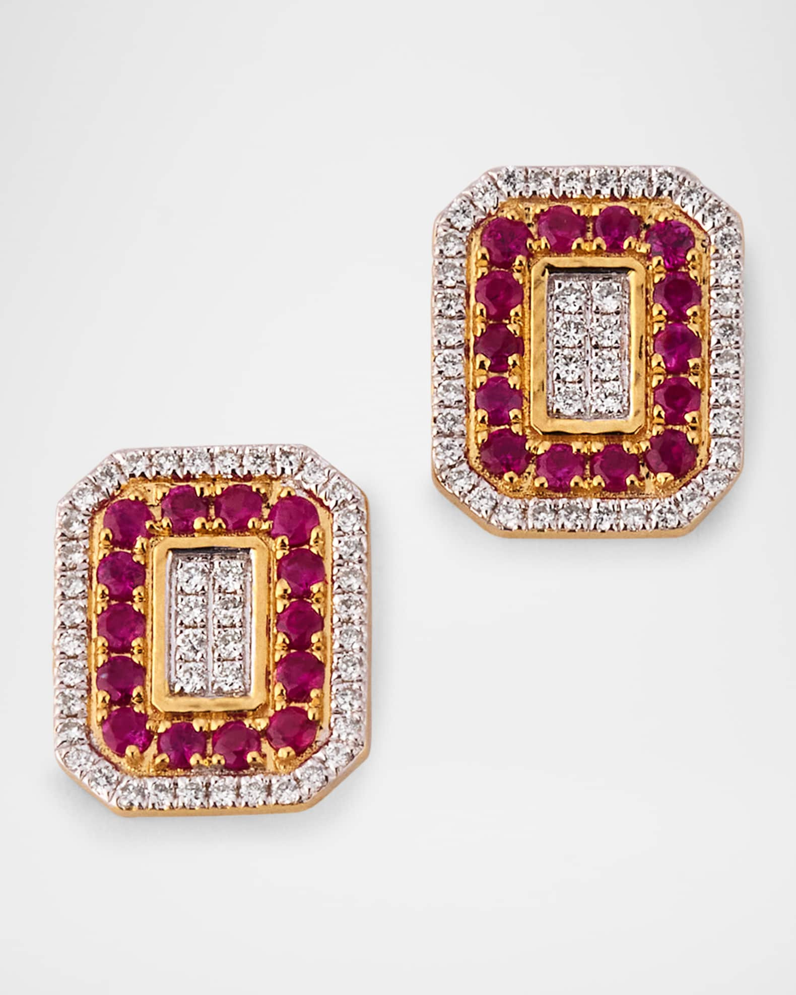 18K Yellow Gold Illusion Rectangle Diamond and Ruby Earrings | Neiman Marcus