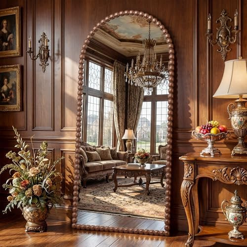 Antok 76" x 34" Arched Full Length Mirror, Antique Beaded Frame Floor Standing or Wall Mounted Mi... | Amazon (US)