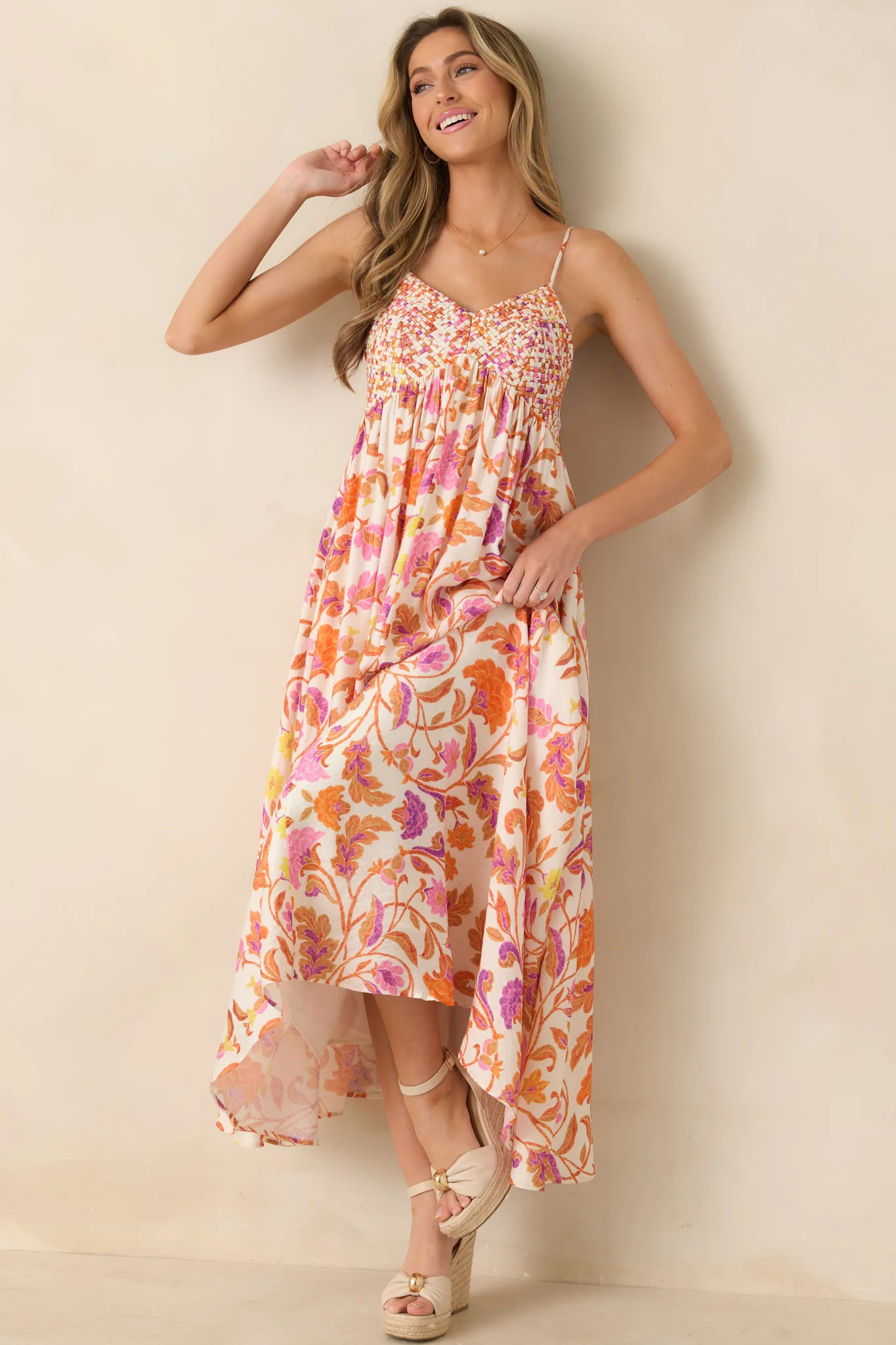 Here for the Sun Pink & Orange Floral Woven Maxi Dress | Red Dress