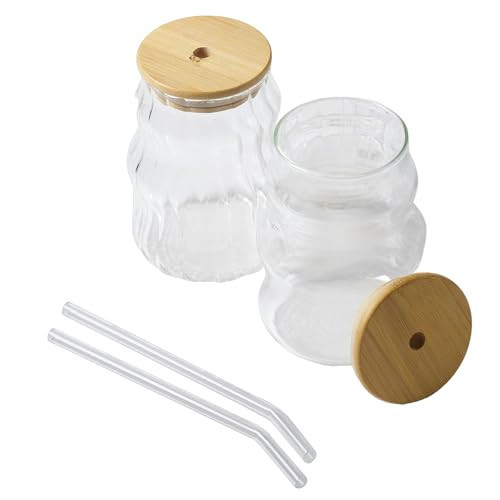 RDLBBS 2 Pcs Ribbed Glass Cups, Wavy Ribbed Design with Glass Straw 18 Oz, Vintage Drinking Glassware Bubble Iced Coffee Cup for Juice, Tea, Beverage, Milk, Beer, Cocktails Ideal for Gift | Amazon (US)