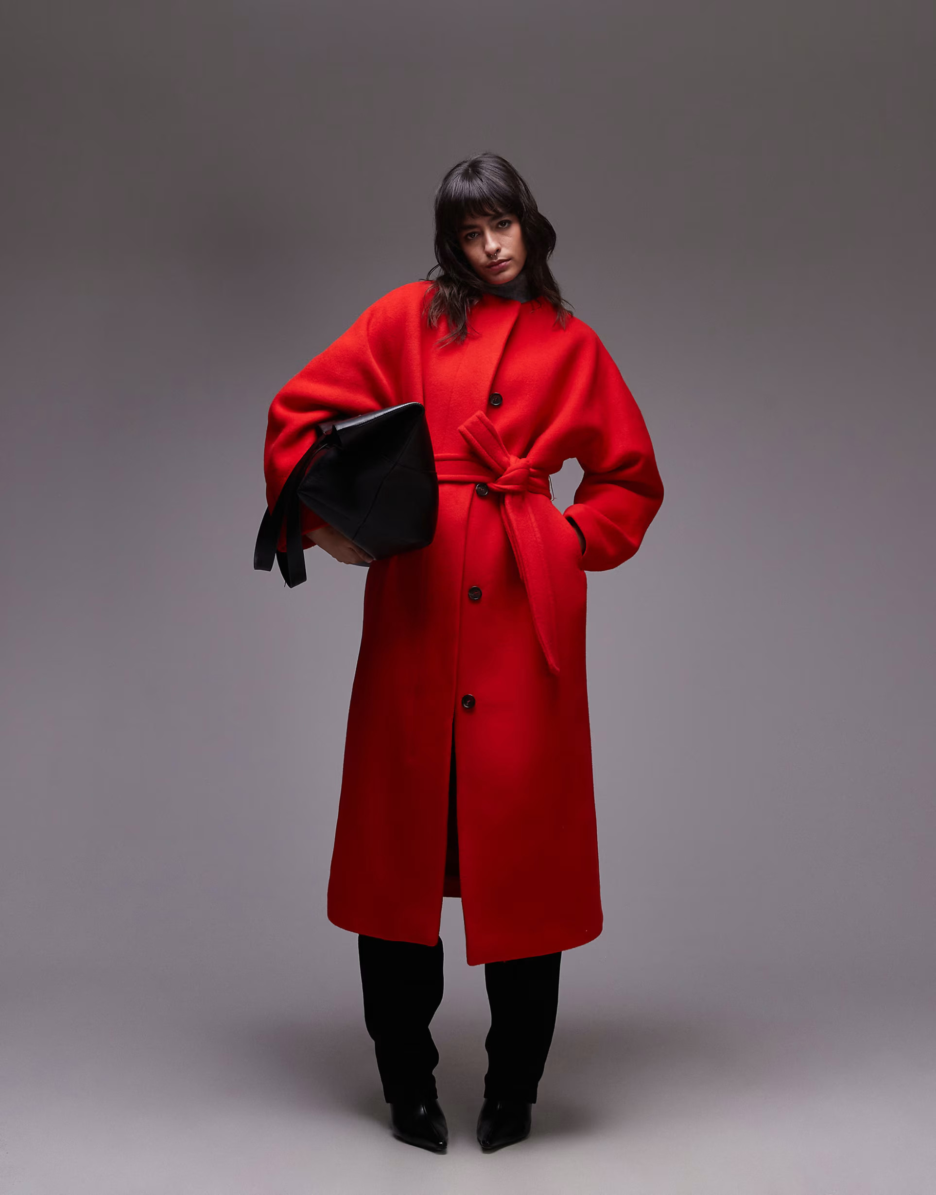 ARKET wool belted midaxi coat with sculptural sleeves in red | ASOS (Global)