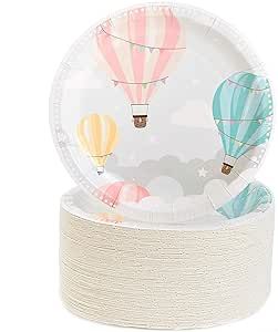 Amazon.com: Sparkle and Bash Baby Shower Paper Plates, Hot Air Balloon, 80 Pack, 7 in : Toys & Ga... | Amazon (US)