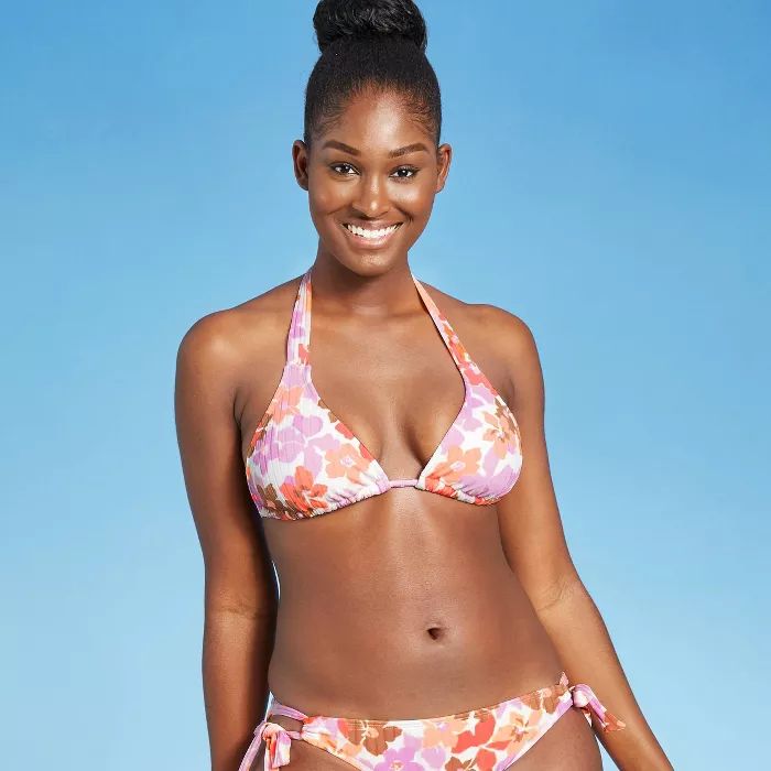 Juniors' Ribbed Triangle Bikini Top - Xhilaration™ Multi Floral | Target