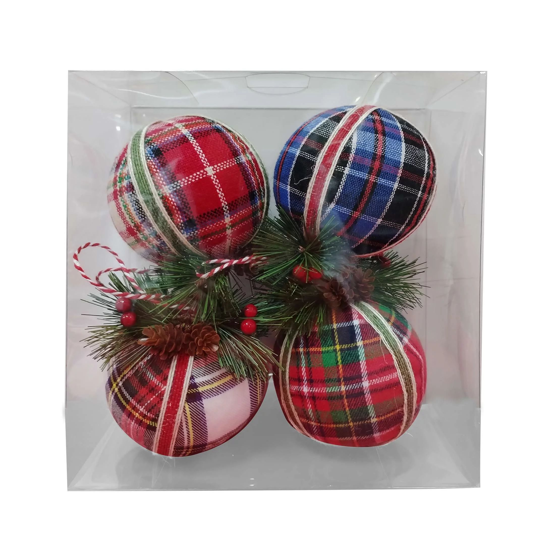 Plaid Fabric Ball Christmas Ornaments, 4 Pieces, 0.2lbs, by Holiday Time | Walmart (US)