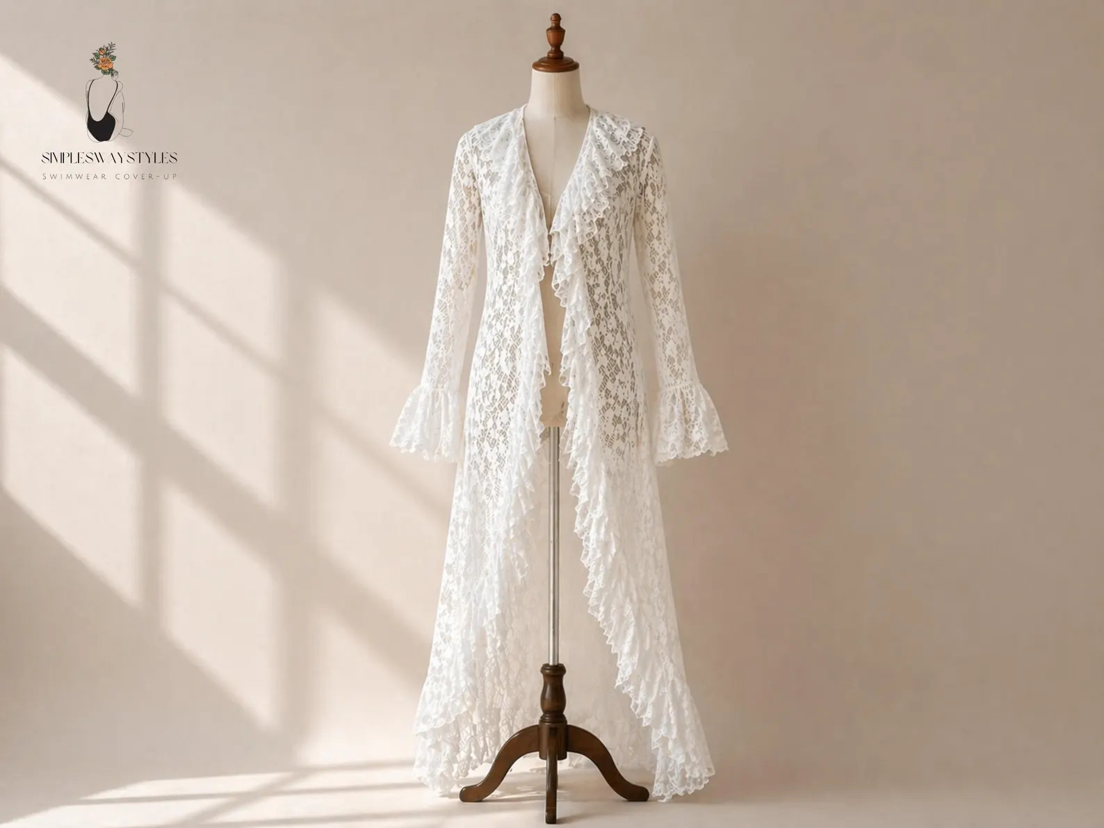 Floral Lace Maxi Dress Cardigan | Sheer Ruffled Trim Summer Beach Cover-Up | Etsy (Global)